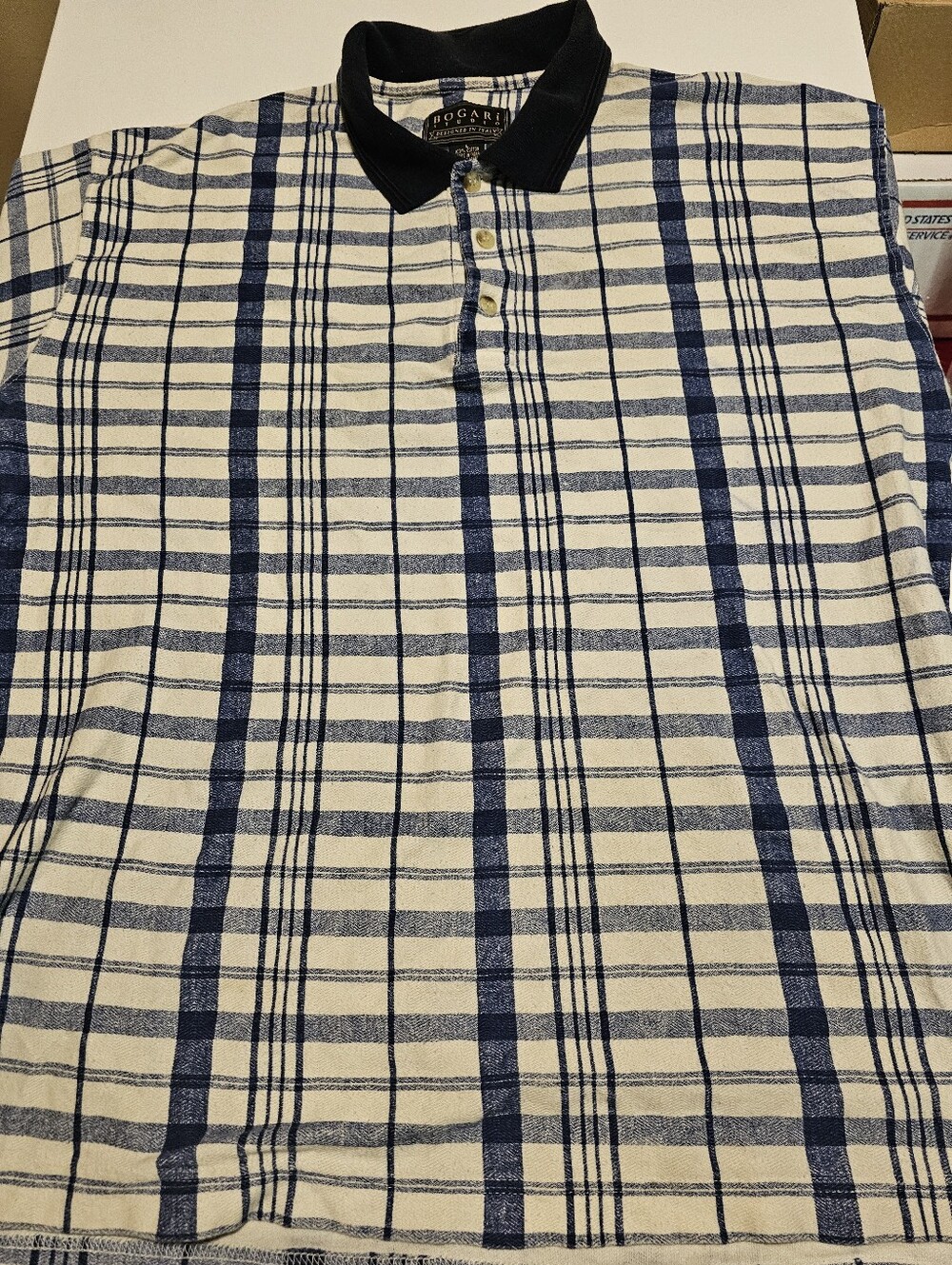 Bogari Italy Navy & Cream Plaid Polo Shirt Large